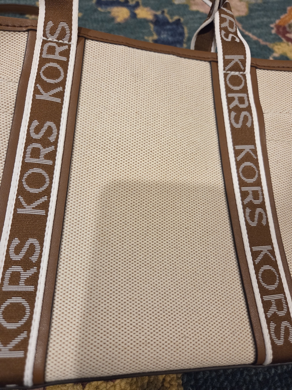 Michael Kors Cream Canvas Tote Crossbody with Brown Trim - Picture 3 of 11